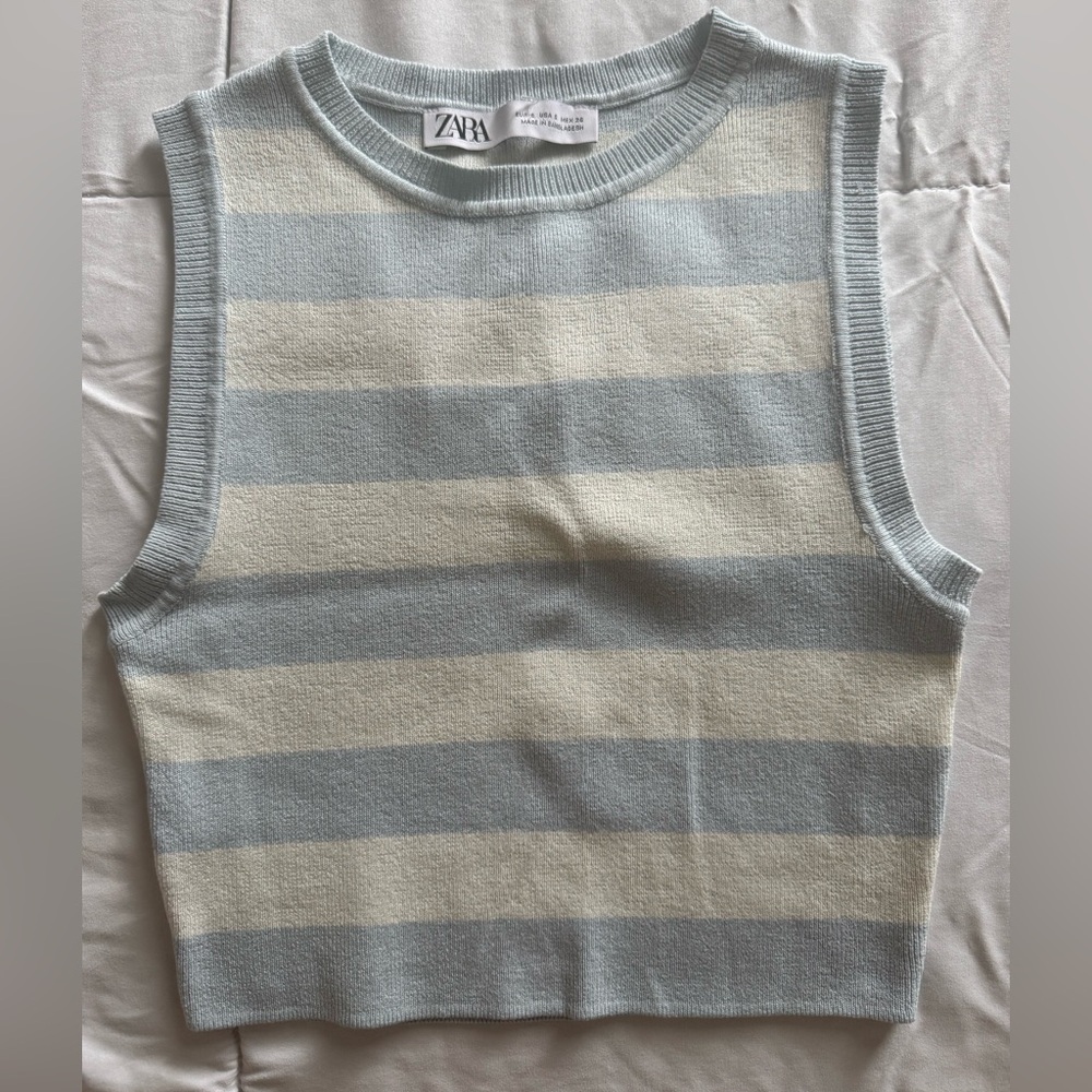 Zara Blue and Cream Striped Knit Tank